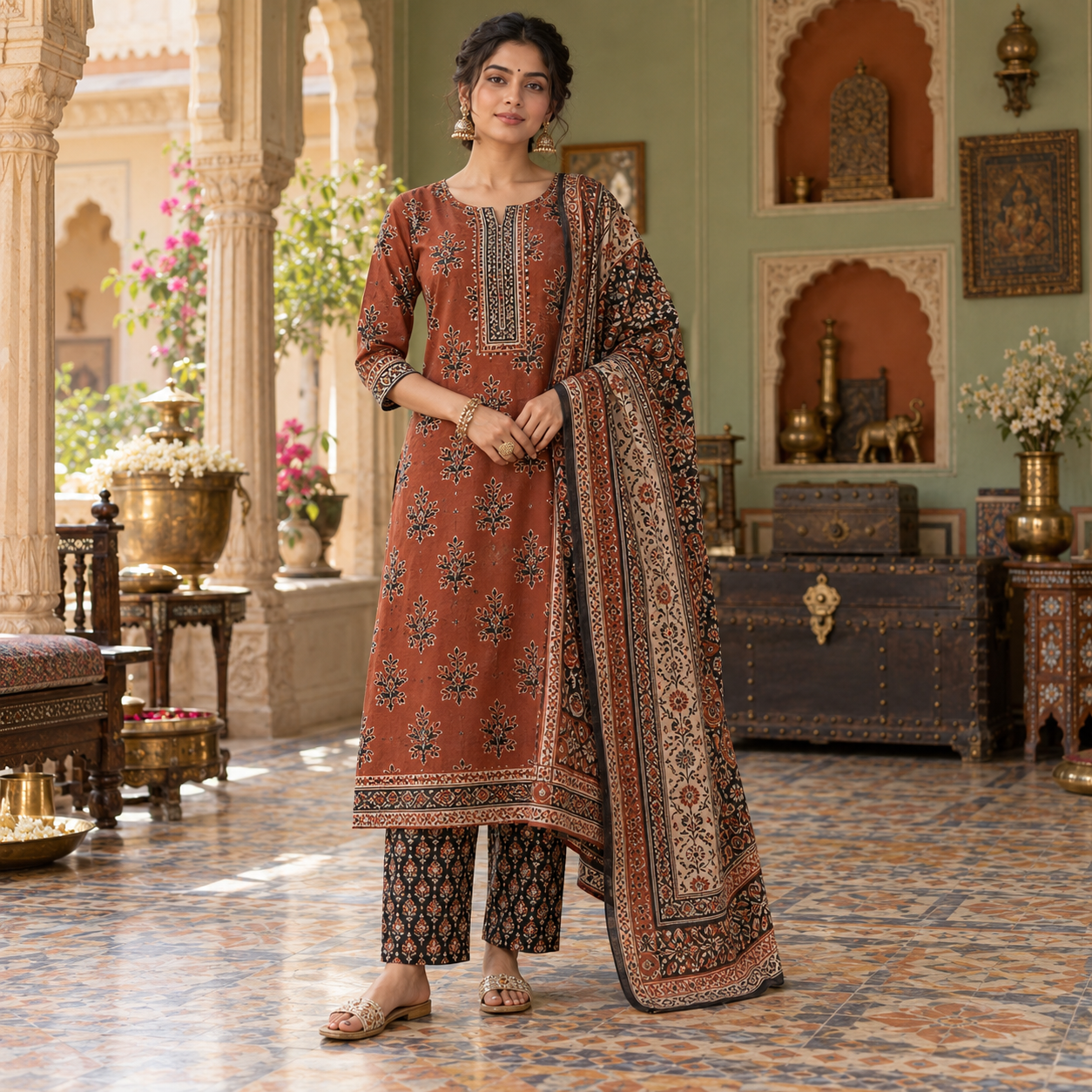 Bagru-Inspired Rust Cotton Suit