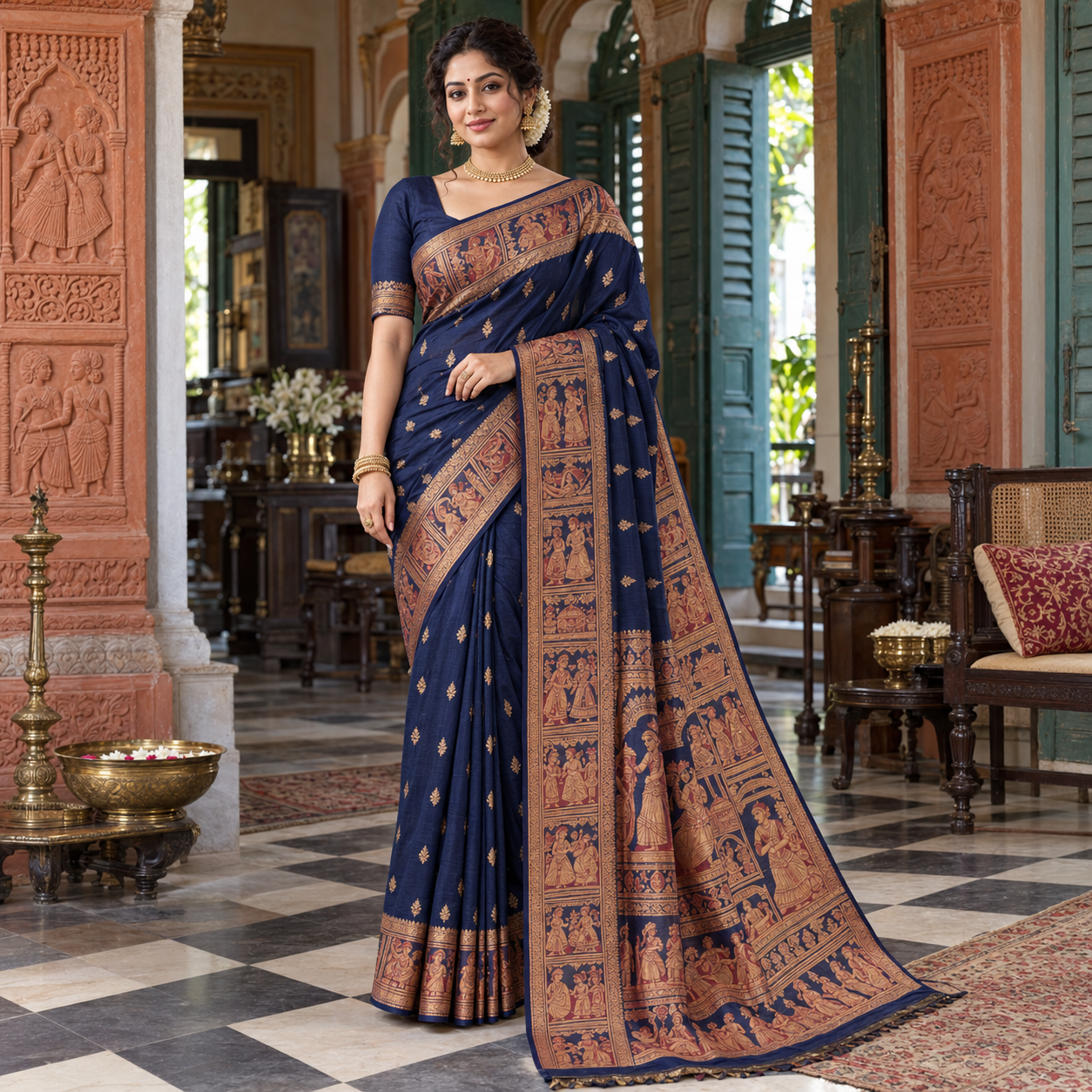 Baluchari-Inspired Navy Saree