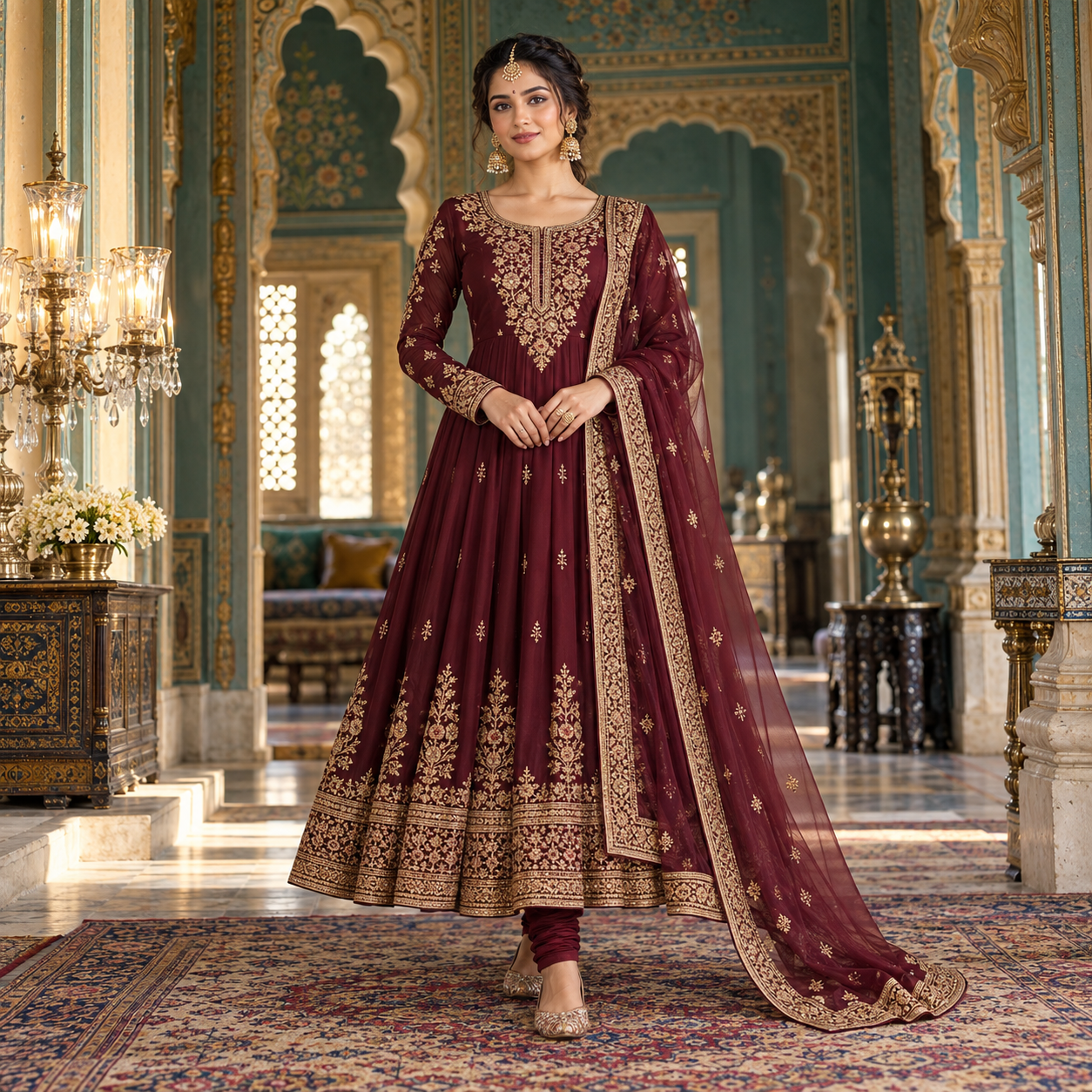 Hyderabadi-Inspired Wine Anarkali Suit