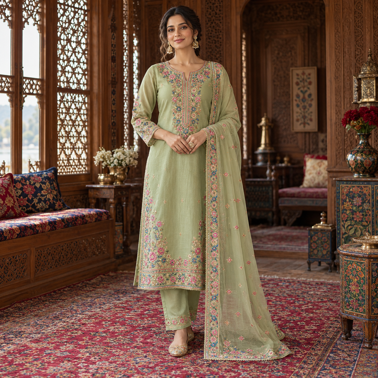 Kashmiri-Inspired Pistachio Aari Suit