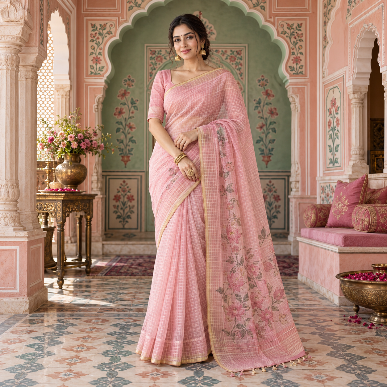 Kota Doria-Inspired Blush Saree
