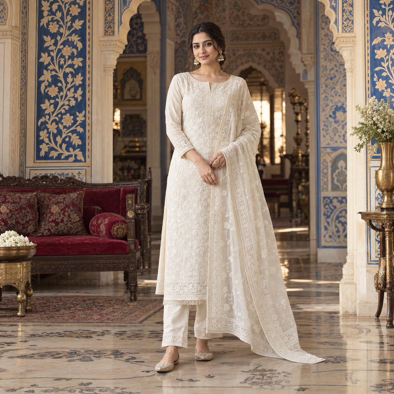 Lucknow-Inspired Ivory Chikankari Suit