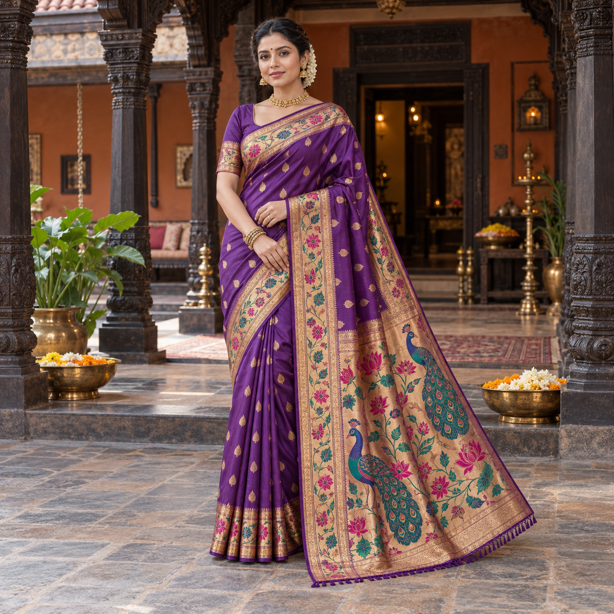 Paithani-Inspired Peacock Purple Saree